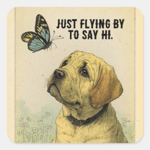 Puppy And Butterfly Square Sticker