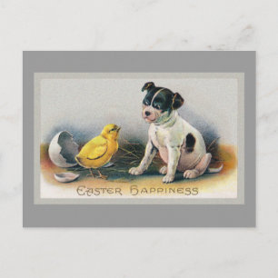 Puppy and Chick Vintage Easter Holiday Postcard