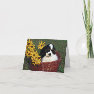 Puppy and Flowers in a Basket Thank You Card