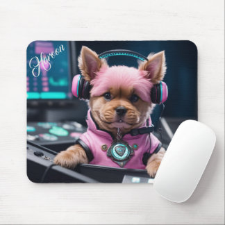 Puppy and Girl Pastel Cute Mouse Pad