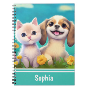 Puppy and Kitten Cute Personalized Kids Name Notebook