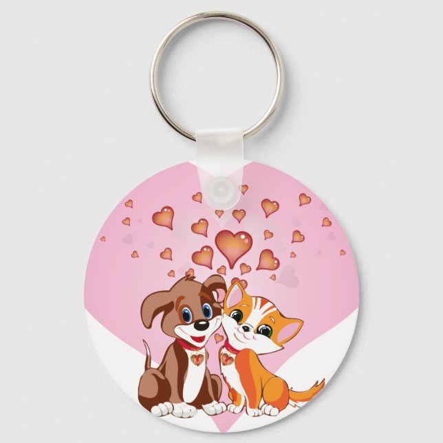 Puppy  and Kitten Hearts Keychain (Front)