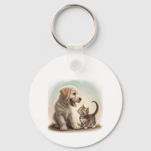 Puppy And Kitten Keychain