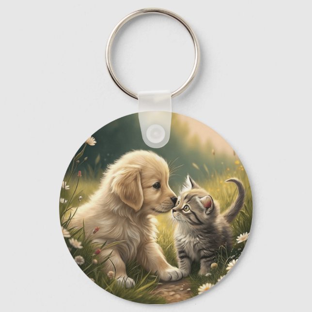 Puppy And Kitten Keychain (Front)