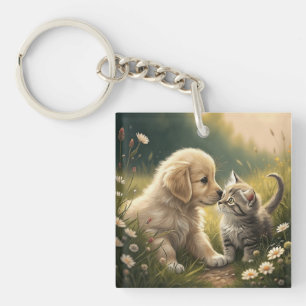 Puppy And Kitten Keychain
