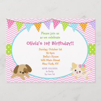 Puppy and Kitty Birthday Invitations