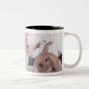 Puppy and Lop Ear Rabbit Two-Tone Coffee Mug