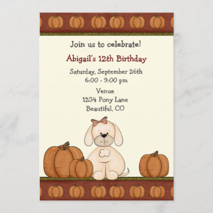 Puppy and Pumpkins Autumn Birthday Invitation