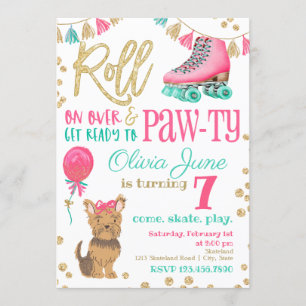 Puppy and Roller Skating Birthday Invitation