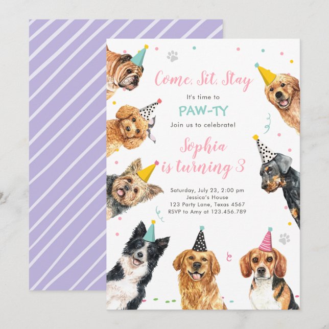 Puppy Anniversaire Invitation Chien Party Pawty Gi (Devant / Derrière)