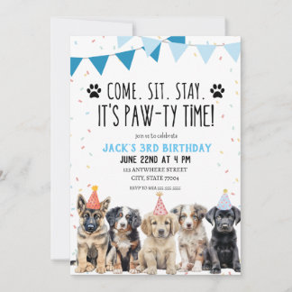 PUPPY ANNIVERSAIRE INVITATION FÊTE PAW-TY