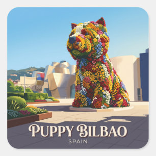 Puppy at Guggenheim Bilbao Spain Square Sticker