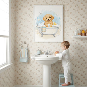 Puppy Bath Time Fun Kids Bathroom Wall Art