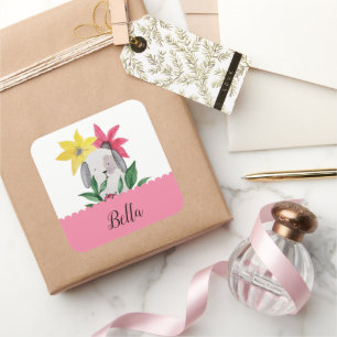 Puppy Bella in Love Watercolor Art Square Sticker