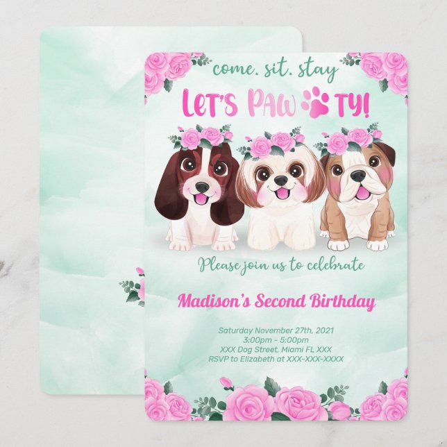 Puppy Birthday Invitation (Front/Back)