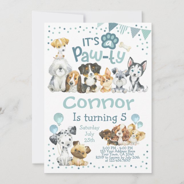 Puppy Birthday Invitation, Dog Birthday Party Invitation (Front)