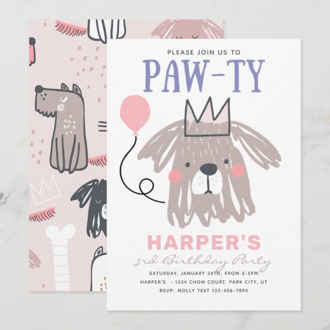 Puppy Birthday Invitation | Dog Party (Front/Back)