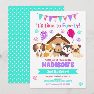 Puppy Birthday Invitation / Girl Paw-ty