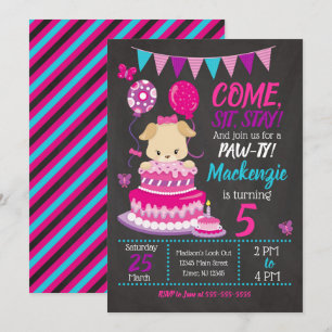Puppy Birthday Invitation Girl Paw-ty Party