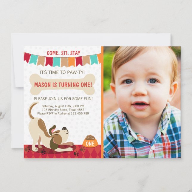 Puppy Birthday Invitation Paw-ty Puppy Party (Front)