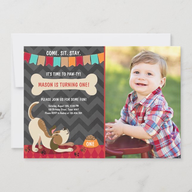 Puppy Birthday Invitation Paw-ty Puppy Party (Front)