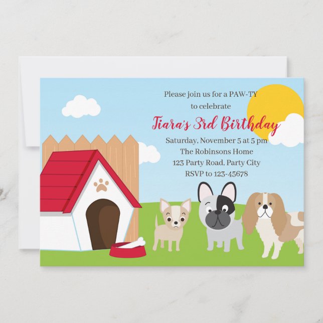 Puppy Birthday Invitation Personalized Dog Invites (Front)