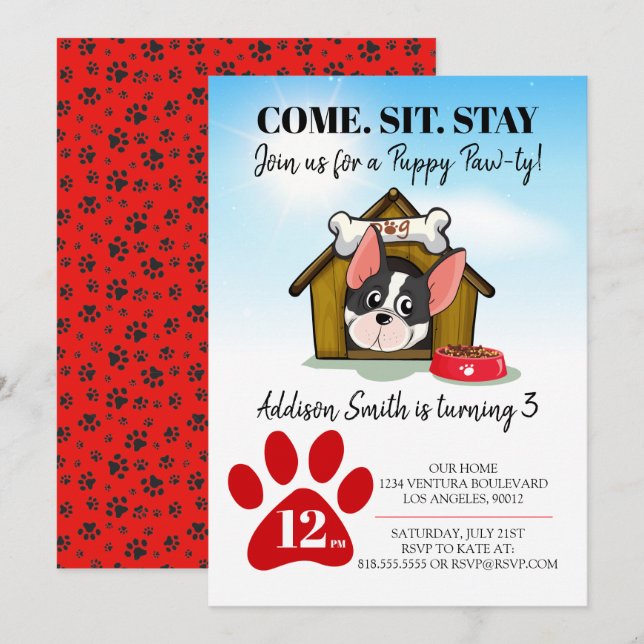 Puppy Birthday Party Invitation (Front/Back)