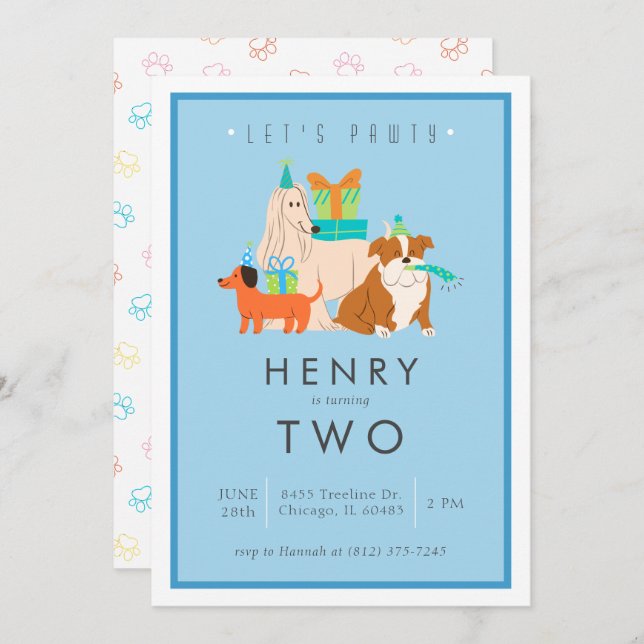 Puppy Birthday Party Invitation - Customizable (Front/Back)