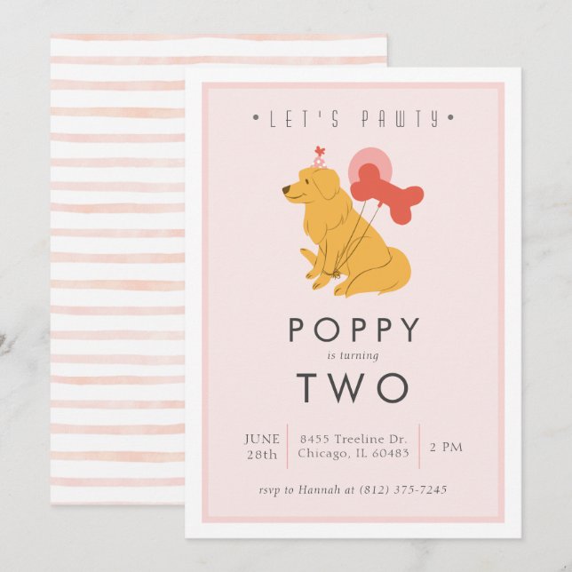 Puppy Birthday Party Invitation - Customizable (Front/Back)