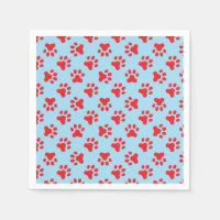Puppy birthday party napkins blue Red paw prints