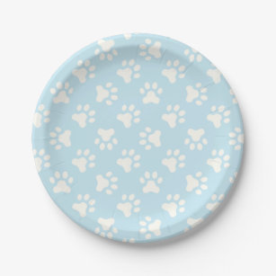 Puppy birthday party plates blue paw prints