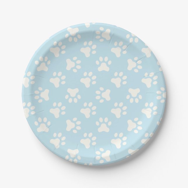 Puppy birthday party plates blue paw prints (Front)