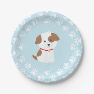 Puppy birthday party plates blue paw prints
