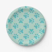 Puppy birthday party plates turquoise paw prints