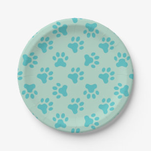 Puppy birthday party plates turquoise paw prints