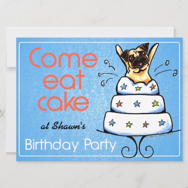 Puppy Birthday Party Pug Cake Boy Off-Leash Art™ Invitation (Front)