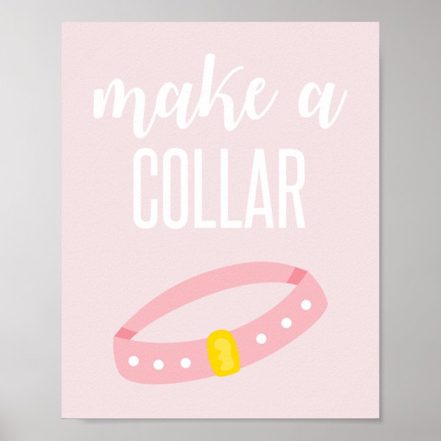 Puppy Birthday Party Sign Make a Collar pink (Front)
