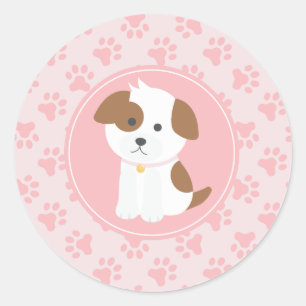 Puppy Birthday Party Sticker mint  and pink