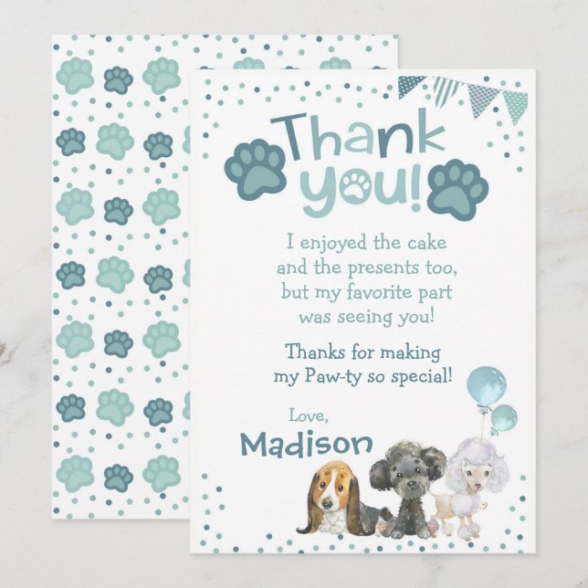 Puppy Birthday Thank You Cards (Front/Back)