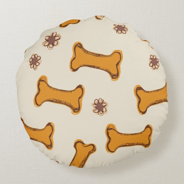 puppy & bone (Baby Retriever) Round Pillow (Back)