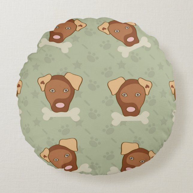 Puppy, Bone, Sweet Round Pillow (Front)