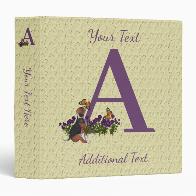 Puppy Butterfly Monogram Initial A Personalized Binder (Front/Spine)
