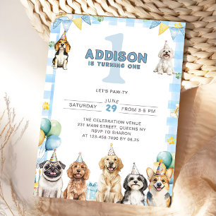 Puppy Calling All Pawty Animals 1st Birthday Invitation