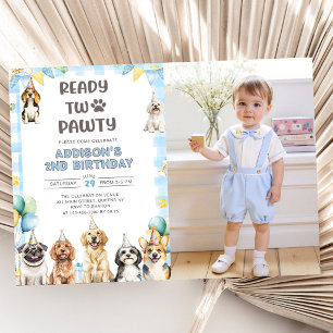 Puppy Calling All Pawty Animals 2nd Birthday Photo Invitation