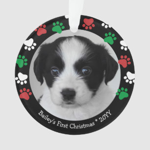 Puppy Chien Chou de Noël Pawprints First Red Green