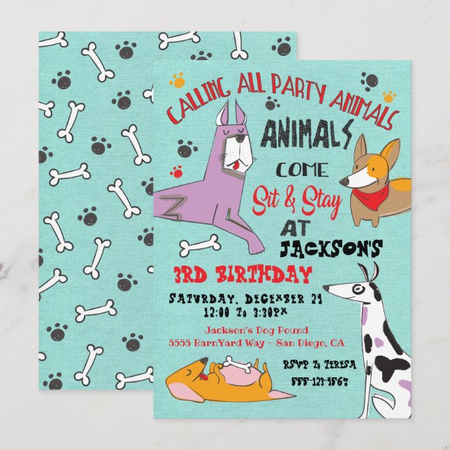 Puppy Chien Invitation à la fête d'anniversaire (Devant / Derrière)