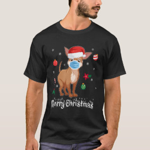 Puppy Chihuahua Wearing Mask Santa'S Hat Cute For T-Shirt