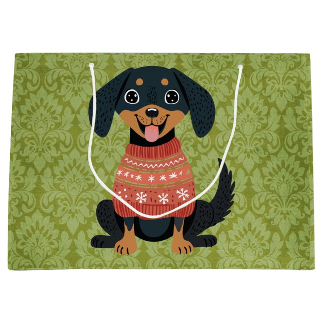 Puppy Christmas Dachshund Weiner Santa Dog Large Gift Bag (Front)