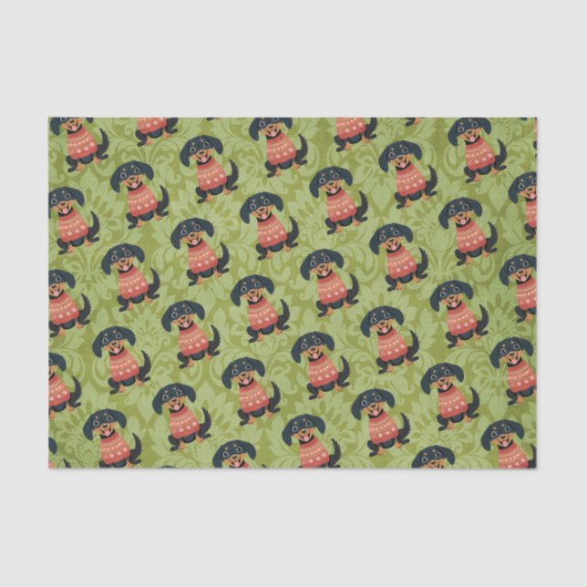 Puppy Christmas Dachshund Weiner Santa Dog Tissue Paper (Front)