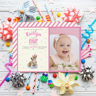 Puppy  🐶 Corgi Dog First Girls Birthday Photo Invitation